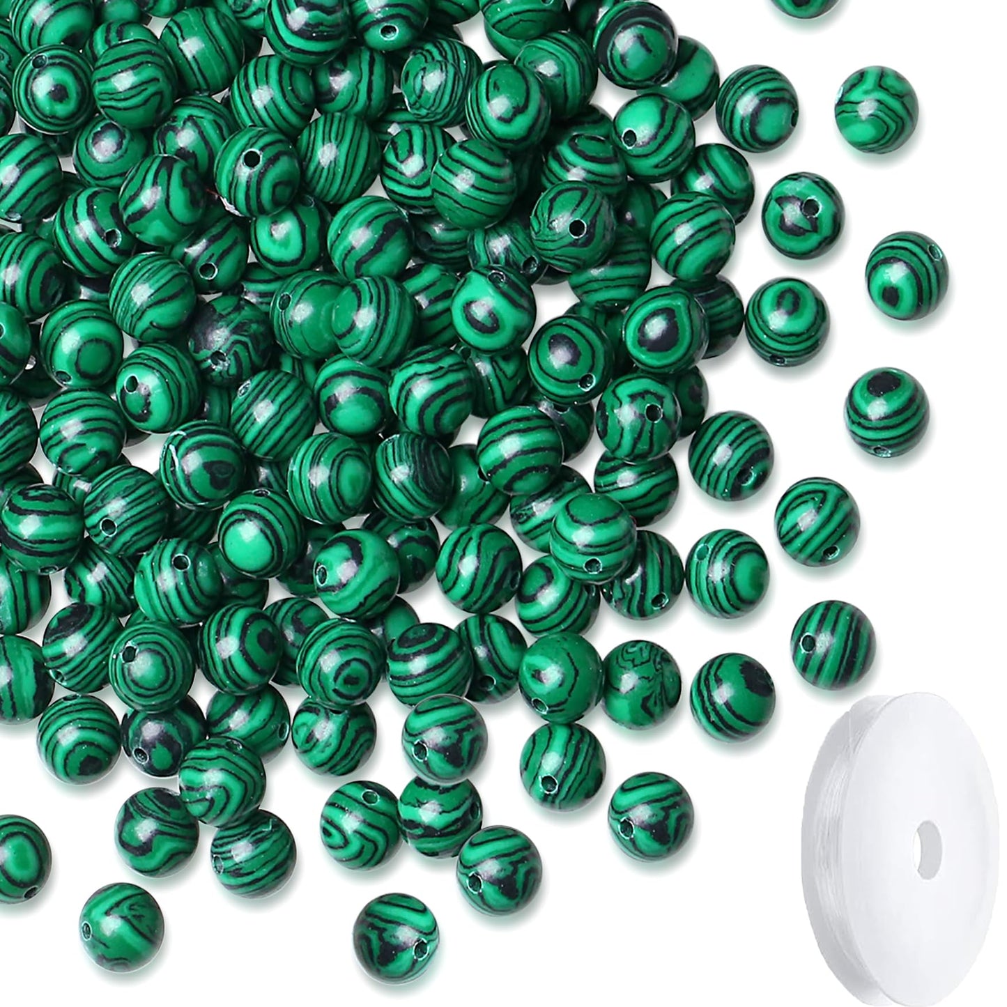 NUKAYAI Natural Malachite Beads 100Pcs 8mm Crystal Beads Loose DIY Round Green Stone Bead for Bracelet Necklace Earrings Making