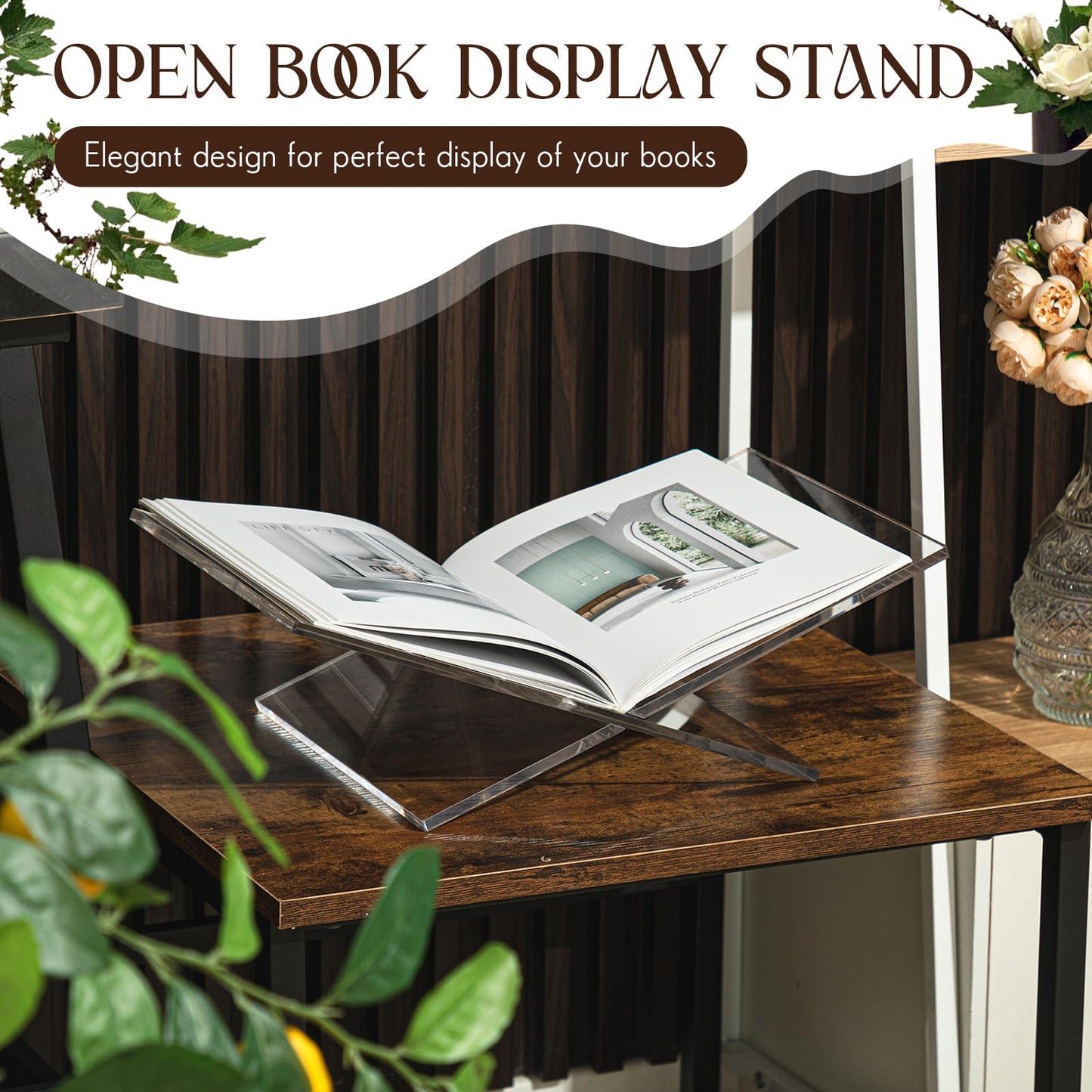 Quzzil Large Acrylic Book Stands 15.8" x 9.5" x 5.4" Thicken Book Holder for Display Reading Open Coffee Table Stand for Cookbooks, Bible, Quran, Art, Magazines(Clear)