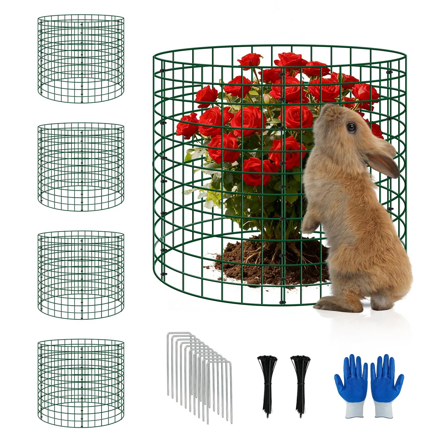 4 Pack Plant Protectors from Animals, 12''x12'' Metal Plant Cages for Outdoor Plants, Garden Plant Protector with Stakes & Zip Ties, Keep Rabbits Squirrels Out, Plant Cage for Flowers Vegetables