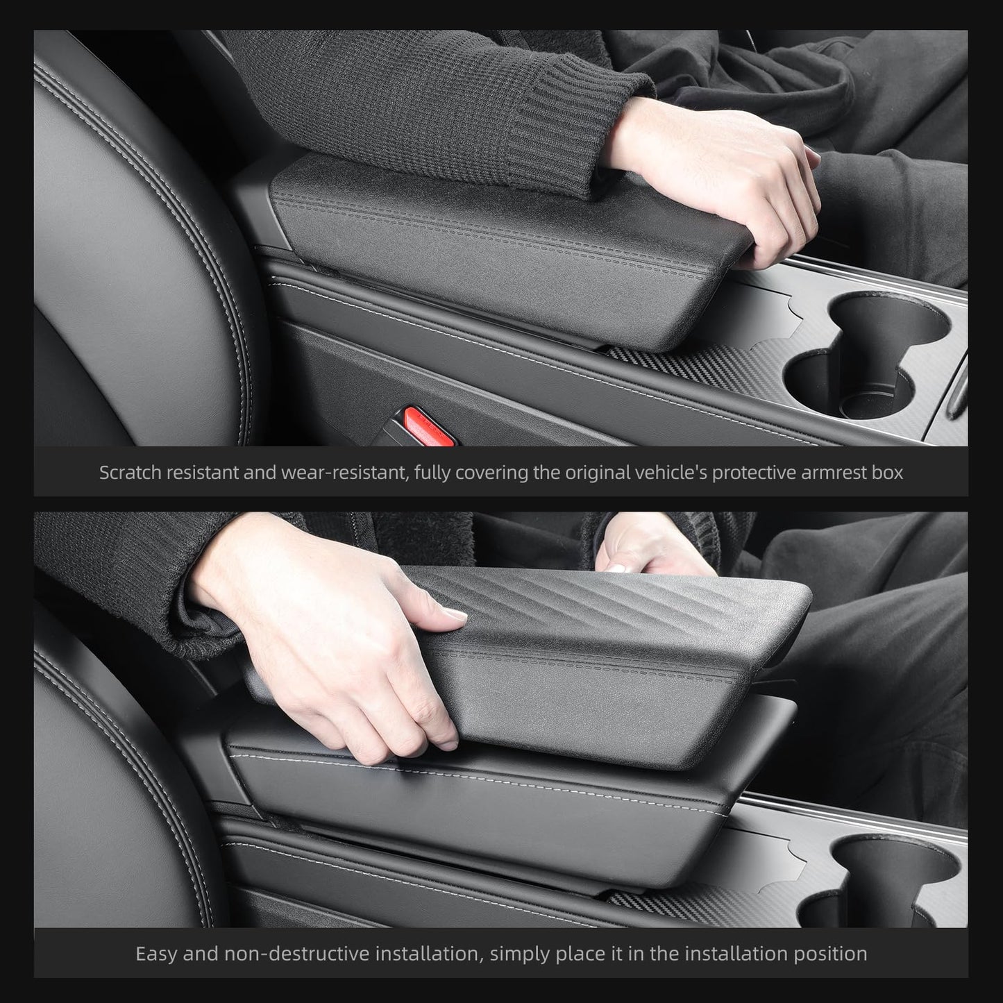 LUCKEASY Center Console Organizer for Tesla Model Y Juniper 2025+ Center Cup Holder | Armrest Box & Armrest Cover | Glove Box | Center Pad | Wireless Charging Pad | Center Upper & Lower Storage Box
