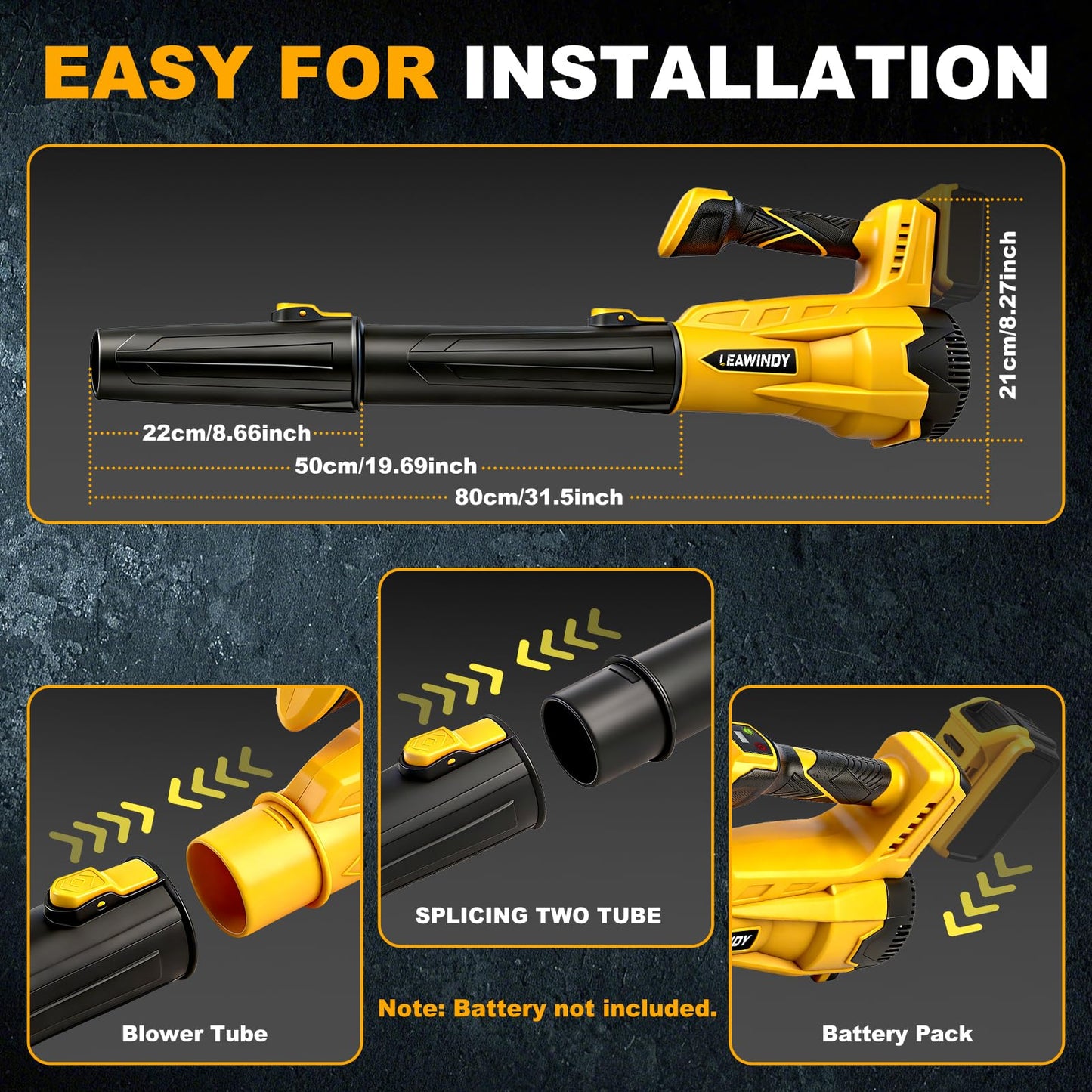 Cordless Leaf Blower for Dewalt 20V Max Battery(Tool Only), 560 CFM/180 MPH Electric Leaf Blower with 6-Speed Variable, Lightweight Leaf Blowers, Battery Powered Blowers for Yard, Lawn, Patio Cleaning