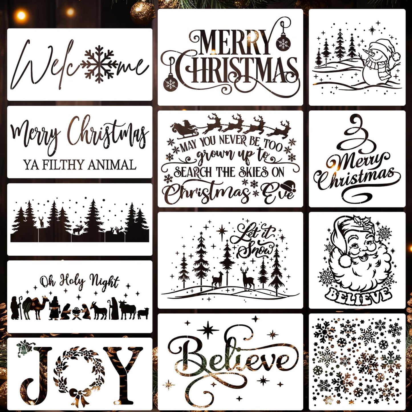 Christmas Stencils for Crafts Reusable Christmas Doormat Stencils Xmas Holiday Stencil for Painting on Wood Window Door Mats Fabrics Decor