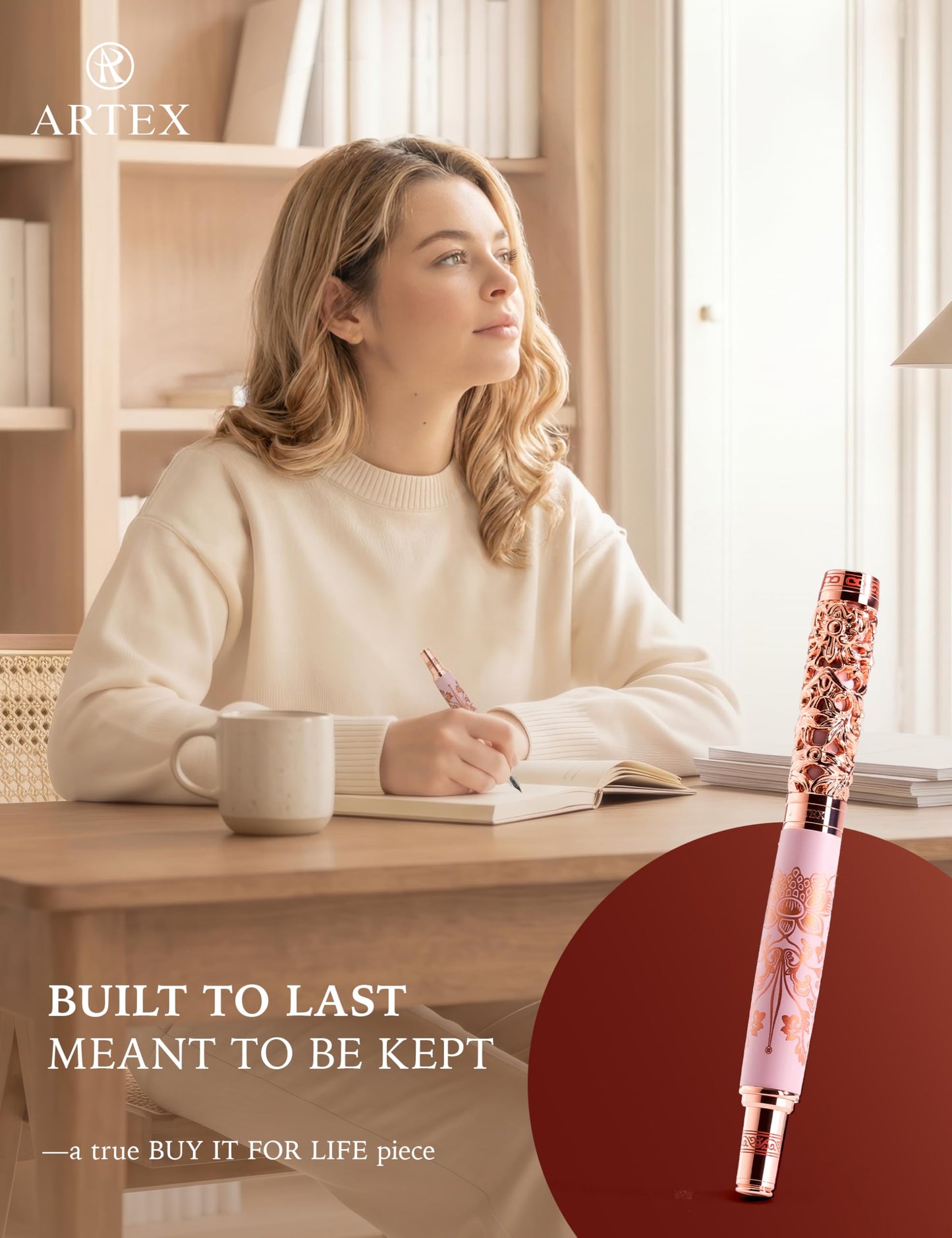 Executive Rollerball Pen Sets With Stand-Museum Collections-Crafting Timeless Beauty-Luxury Pen Gift & Office Desk Decor, German SCHMIDT refill, Solid Metal & Marble Texture (Purple & Rosegold Pen)