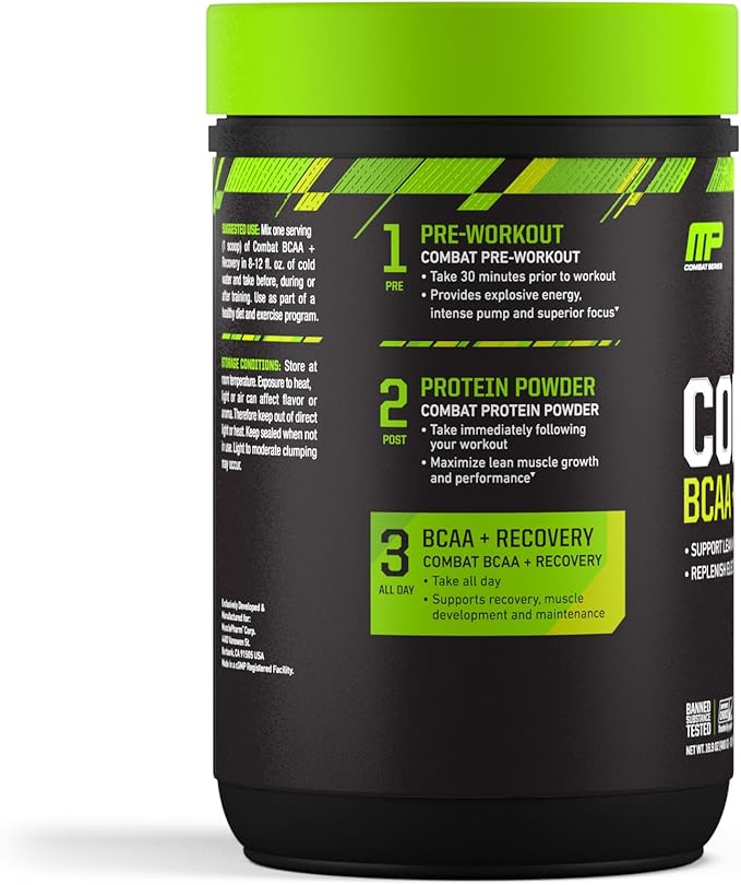 MusclePharm Combat BCAA + Recovery Powder, 10g of Branched-Chain Amino Acids and Essential Amino Acids, Blue Raspberry, 30 Servings
