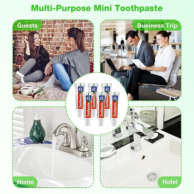 HOFASON 100 Tubes Bulk Travel Size Toothpaste for Bad Breath, 0.18 oz(5 g) Disposable Extra Small 2.28x0.78 inches Mini Toothpaste Peppermint for Guests, Homeless, Hotel, Charity Toiletries