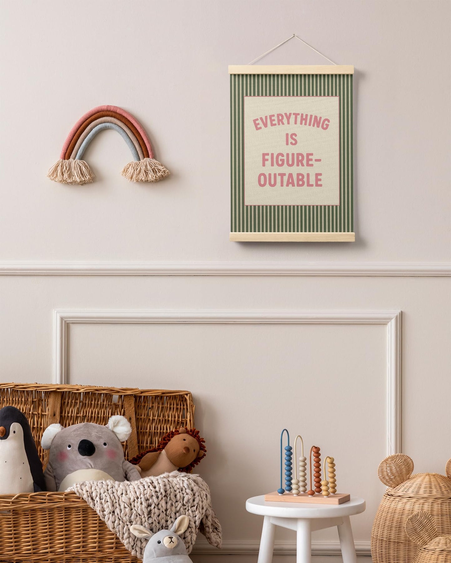 FGFK Everything Is Figureoutable Positive Affirmations Wall Art Poster Hanger Frame, Retro Pink and Green Inspirational Canvas Prints Framed Wall Decor for Office Classroom Home Bedroom, 12x16 Inch
