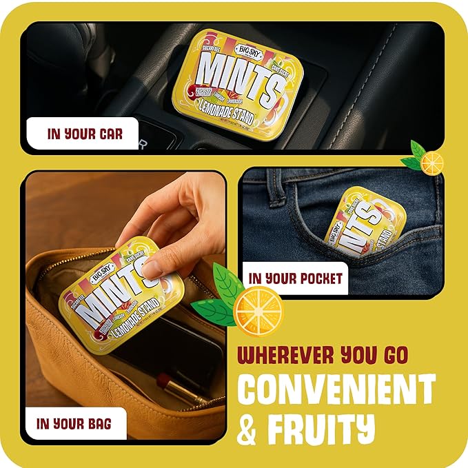 Big Sky Sugar Free Lemonade Stand Mints - 50 Count Tin (Pack of 6) | Kosher Certified, Vegan Candy | Aspartame & Gluten Free | Lemon Mint Flavored Sugar Free Mints for Travel, Sharing & Fresh Breath