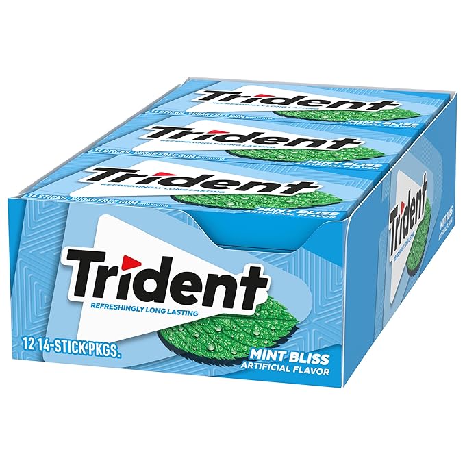 Trident Mint Bliss Sugar-Free Chewing Gum, 12 Packs of 14 Pieces (168 Total Pieces)