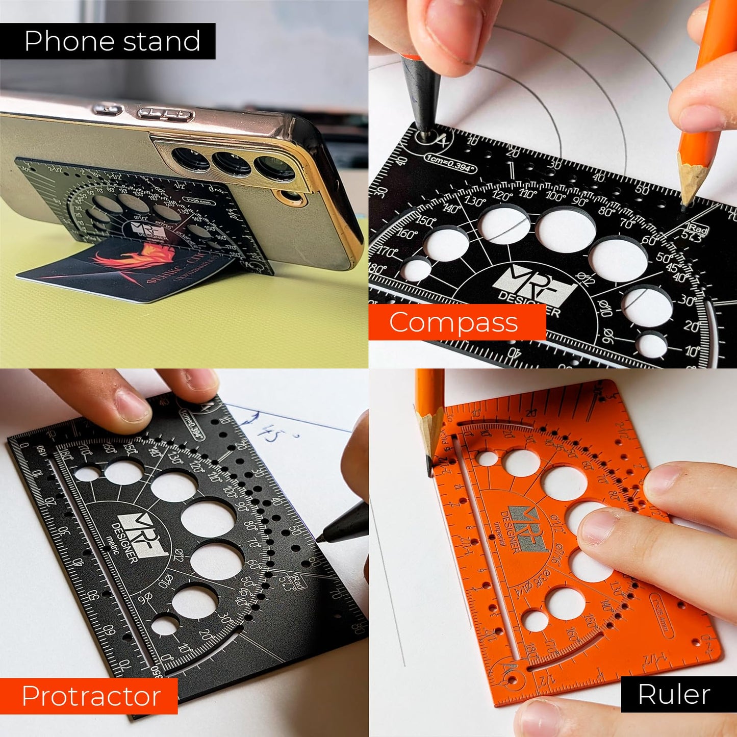MRF Card Multitools Designer – 15-in-1 Credit Card Multitool Ruler – Aluminium Wallet Multitool Card for Architects, Engineers & Designers – Pocket Multi Tool, Dual Scale, TSA Approved
