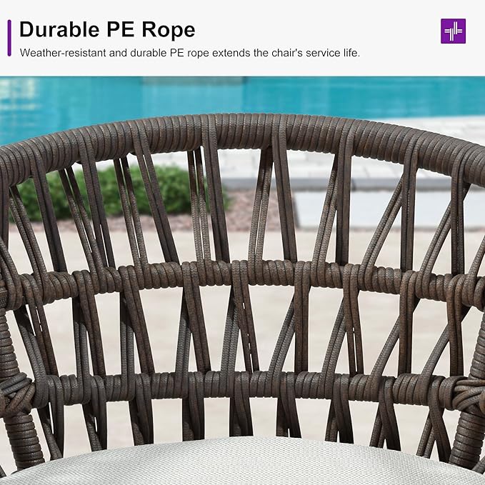 PURPLE LEAF Outdoor Rattan 24" Counter Height Bar Stools Chair Set of 2, Modern Patio Wicker Barstool with Backrest for Indoor and Outdoor, Kitchen Island, Coffee