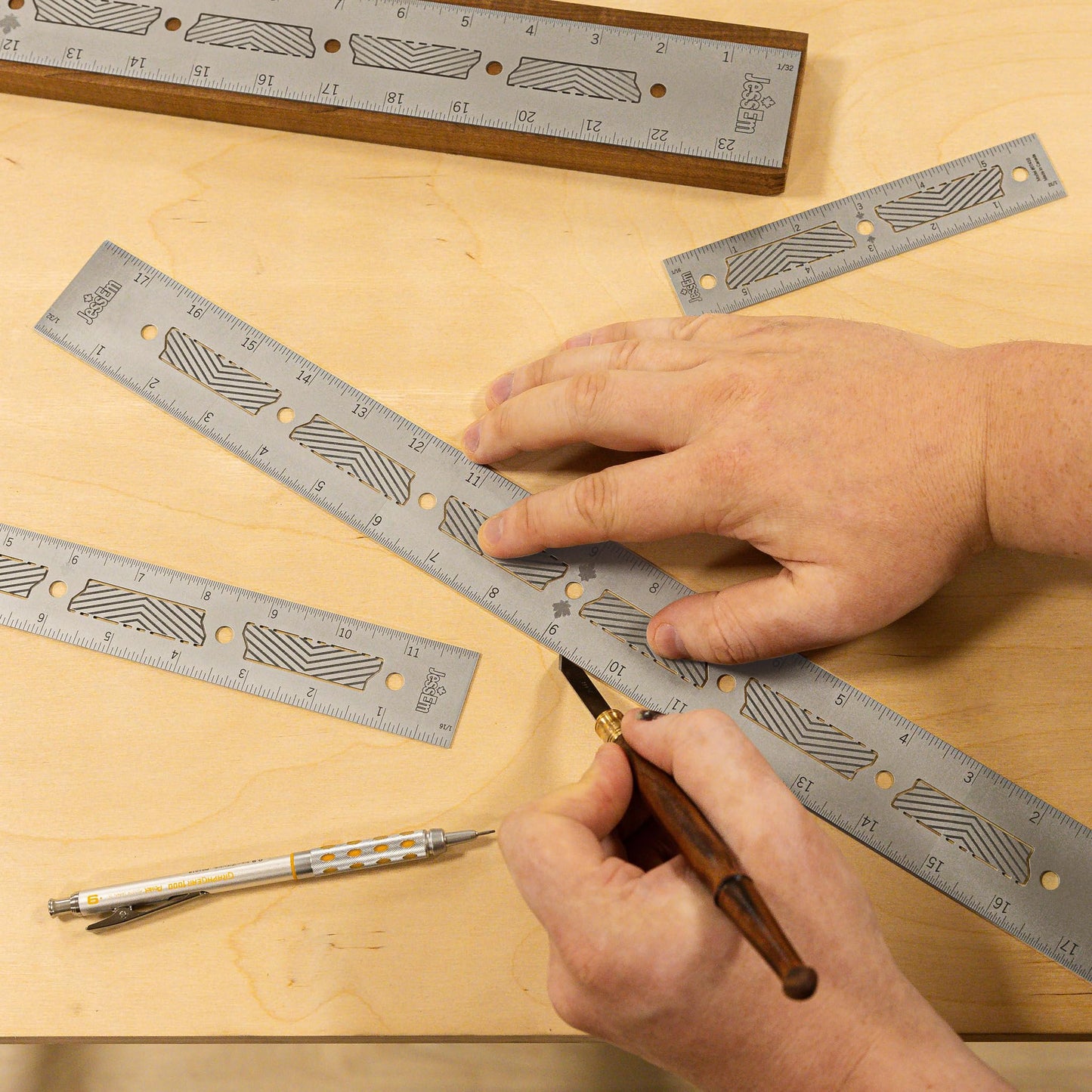 JessEm 07411 Stainless Steel 12 Inch Precision Ruler with Patented Flex Grip and Fade Resistant Markings