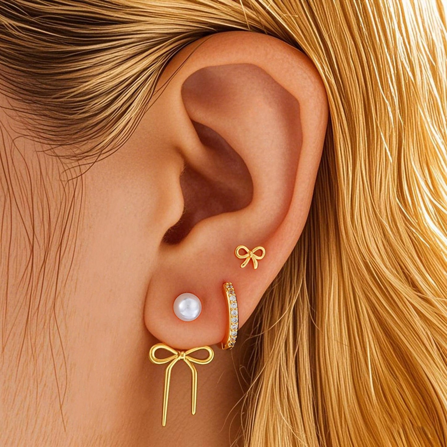 Gold Stud Earrings for Women, 6 Pairs 14K Hypoallergenic Cartilage Earrings for Multiple Piercing, Dainty Small Stackable Gold Hoop Earrings Set (Rose Gold)