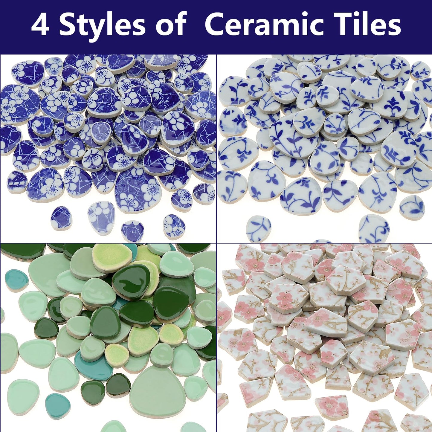 Yatinkim 500g Ceramic Mosaic Tiles Irregular Broken Porcelain Pieces DIY Decoration Green Pebble Oval Crafts Art Projects Glazed Supplies Plates Pool Flowerpots Stone Material