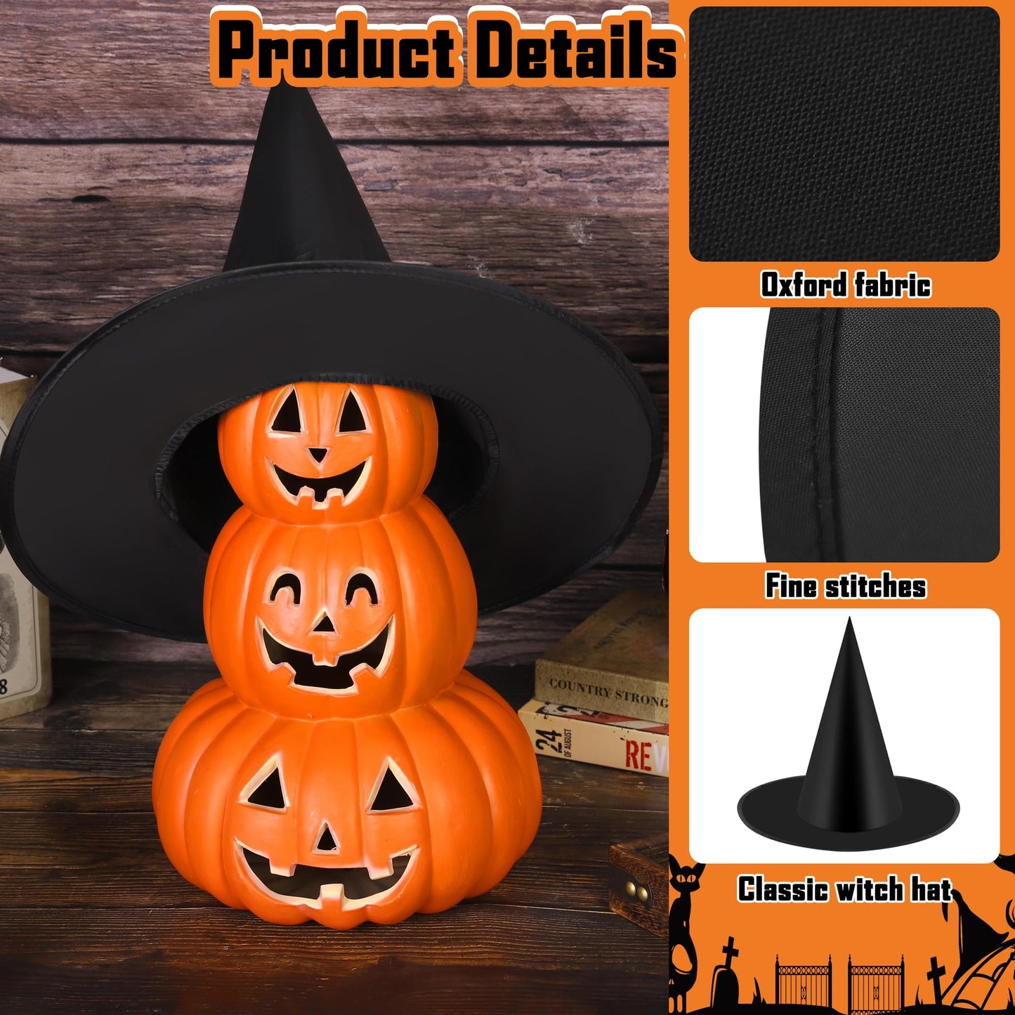 Elcoho 12 Pieces Halloween Costume Witch Hat with 100 Yards Hanging Rope for Halloween Yard Decoration