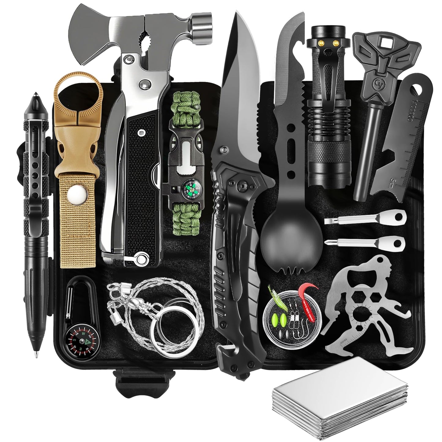 Survival Gear Kit for Men: 27-in-1 Complete Tools & Camping Accessories for Hiking, Fishing, Emergency | The for Husband, Dad, Boyfriend