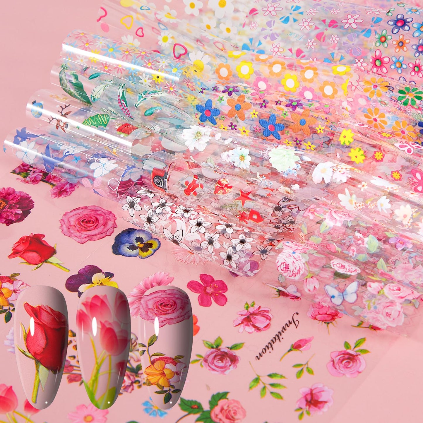 XEAOHESY 300 Sheets Nail Foils Transfer Nail Art Foil Stickers Spring Flower Butterfly Lace Transfer Foil for Nails Decoration