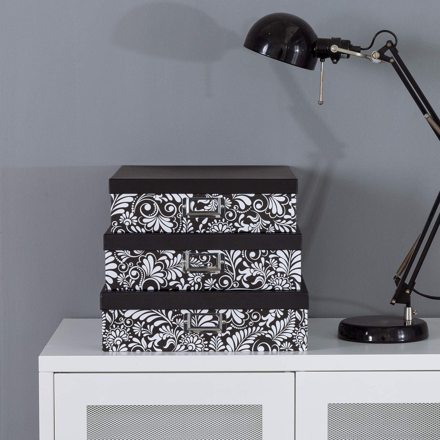 Soul & Lane Modern Botanical Decorative Cardboard Boxes with Lids, Set of 3 Black and White Floral Letter Storage for Documents, Memory Boxes for Keepsakes, Photos, Scrapbooks