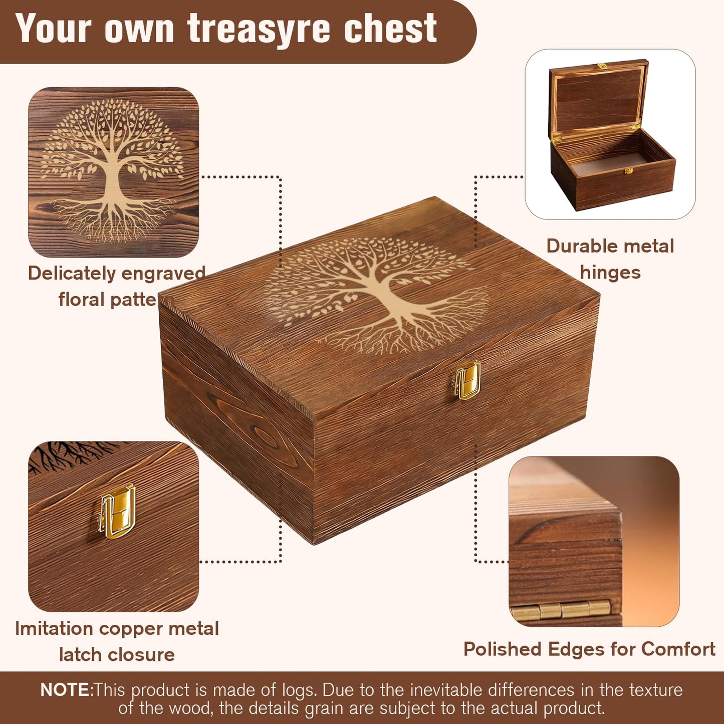LUHUADUO Wooden Keepake Box, Large Tree of Life Storage Memory Box with Hinged Lid for Storing Photo, Jewelry, Gifts, Decorative Memory Treasure Box