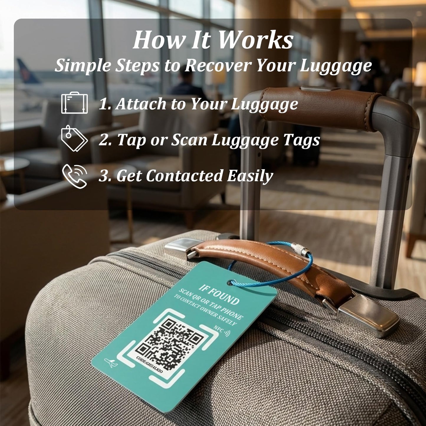 Luggage Tag with NFC & QR Code - Find My Bag Tracker, No App Needed, Scan QR or Tap NFC to Contact Owner, Real-Time Location Alert Upon Scan to Email, One-Time Purchase No Subscription - Teal 2pcs