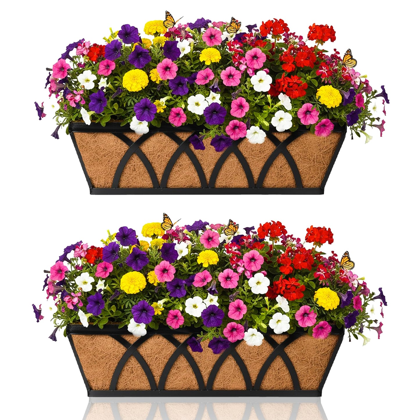 Flat Railing Planter Window Box Wall Hanging Planters (2 Pack, 30 Inch) Balcony Fence Planter with Coco Liner, Horse Trough Planter Metal Window Planter Box for Outdoor Plant Holder Rail Deck