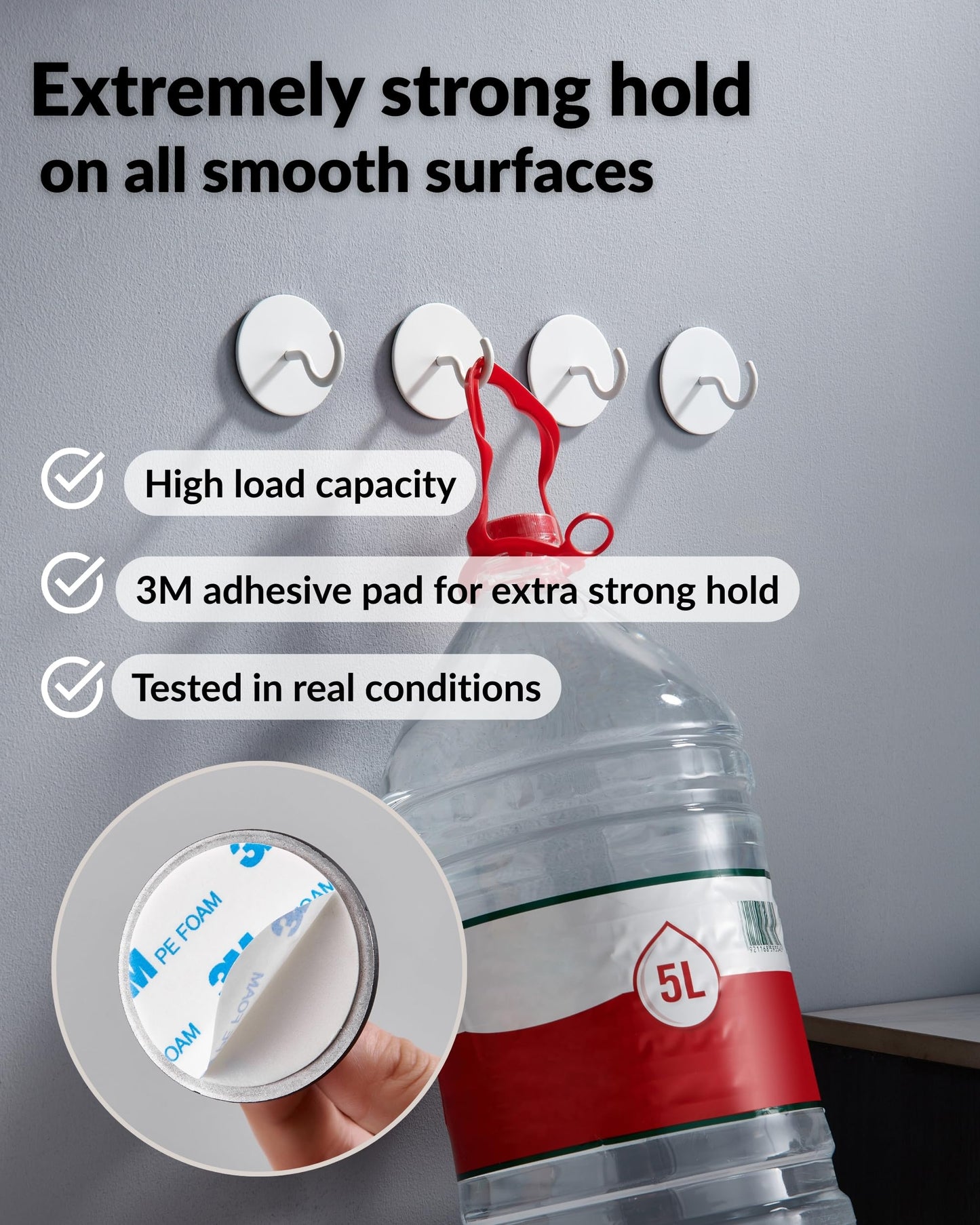 DEKAZIA® Set of 4 Self-Adhesive Ceiling Hooks White - Extra Strong Round Hooks for Ceiling & Wall