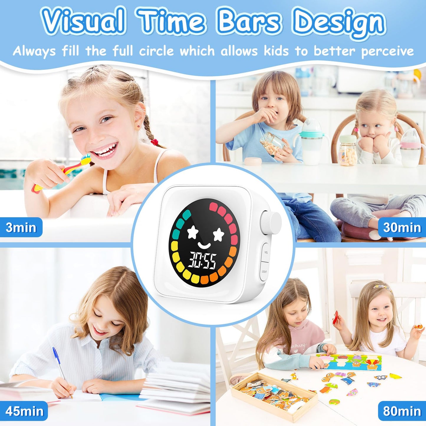 Visual Timer, 99 Minute Digital Kitchen Desk Timer for Office Supplies Home Productivity Management Tool Countdown Count Up, White