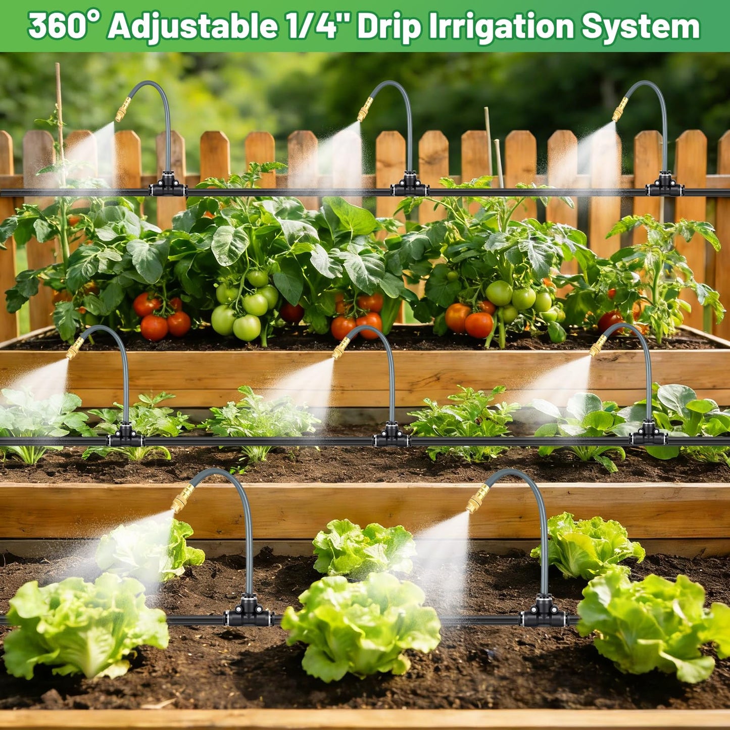 49.2 Ft 360° Adjustable 1/4" Drip Irrigation System Bendable Watering Misting System Drip Irrigation Kit Garden Watering Atomizing System with 12 Nozzles, Automatic Irrigation System for Garden