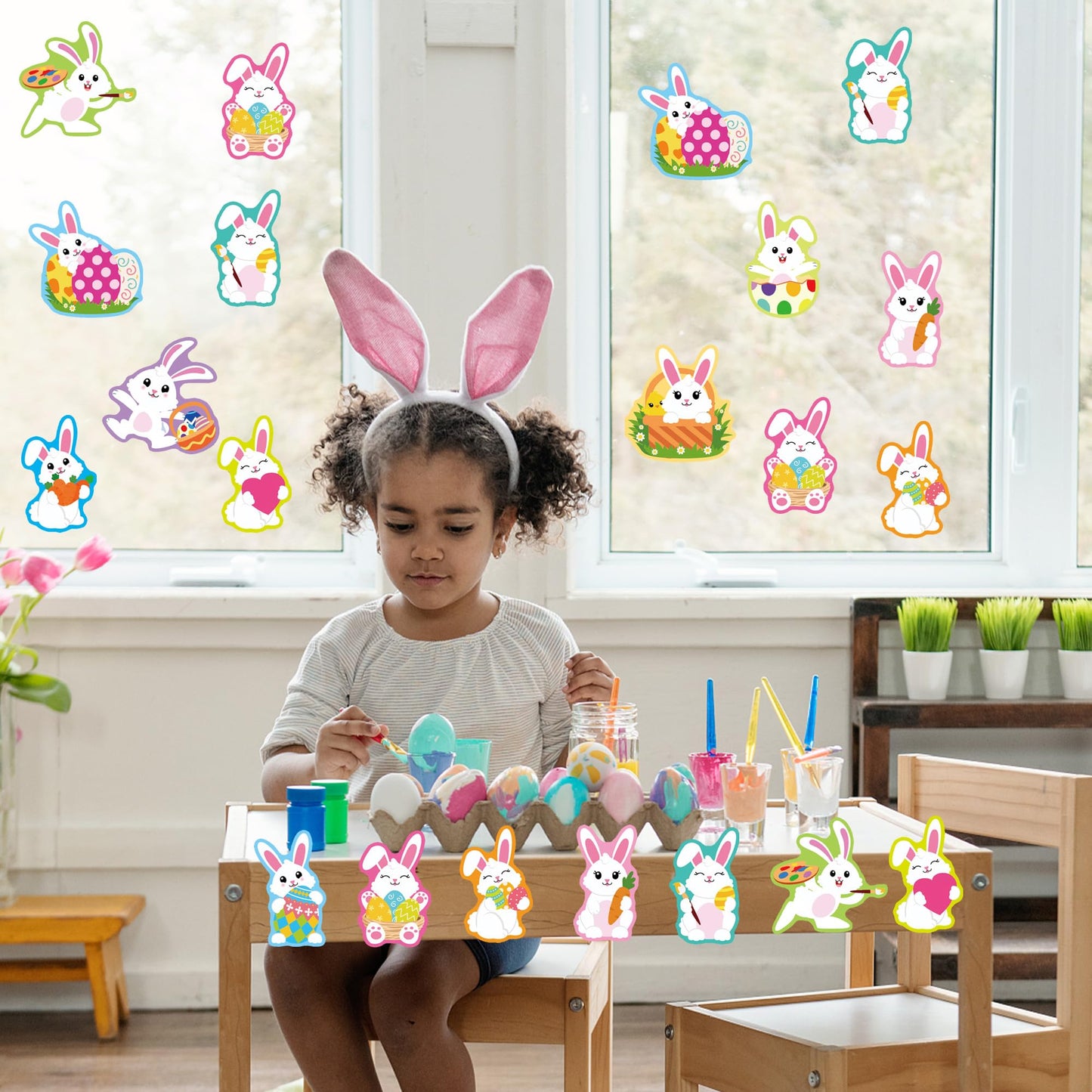 1200 PCS Easter Bunny Stickers Roll 12 Designs Easter Egg Rabbit Stickers Self-Adhesive Decorative Label Stickers for Envelopes Craft Card Gift Party Supplies, 2 Rolls
