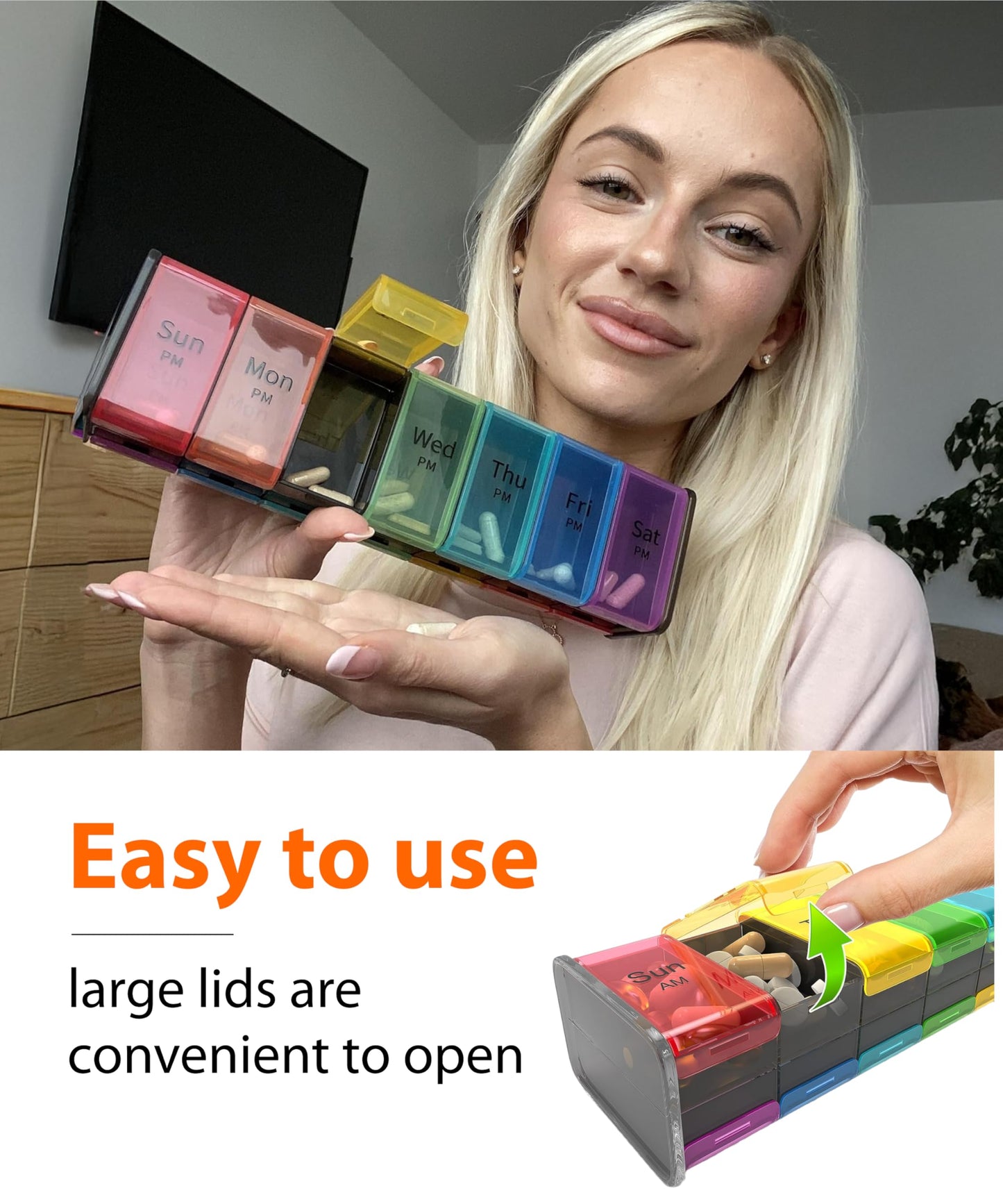 Extra Large Pill Organizer- XXL Pill Box 7 Day - Weekly Pill Organizer with AM PM Large Compartments Big Pill Case for Supplements Jumbo Pill Holder for Vitamins Huge Medicine Organizer 2 Times a Day