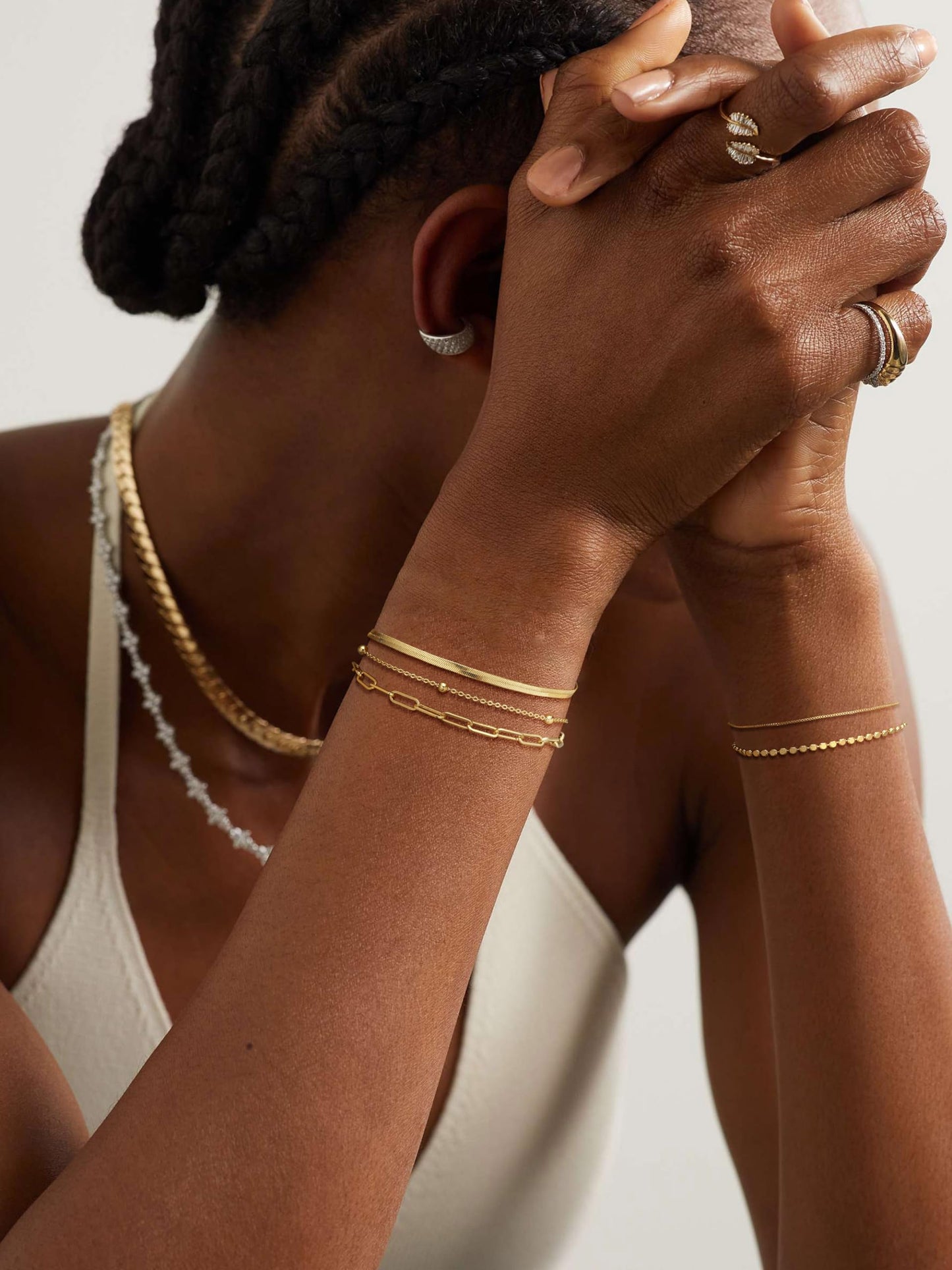 DEARMAY 14K Gold Plated Bracelets Set for Womens Trendy Waterproof Dainty Gold Jewelry Fashion Stackable Beaded Figaro Herringbone Paperclip Link Box Chain Bracelet Pack Stack Gifts
