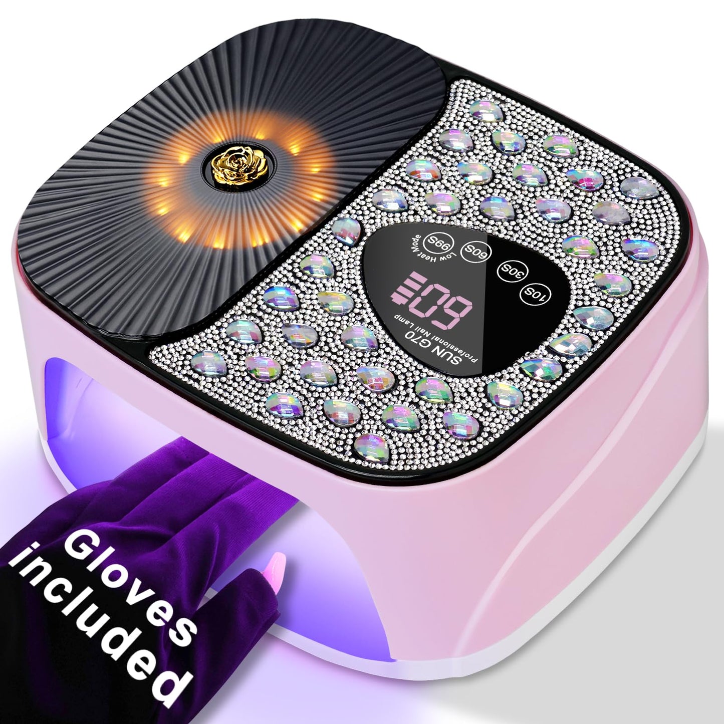LIMEGIRL UV LED Nail Lamp Kit for Gel Polish Professional Fast Curing Pink Dryer Light Set with 4 Timer Settings Cordless Rechargeable Nail Art Cure Machine with UV Gloves for Manicure Pedicure
