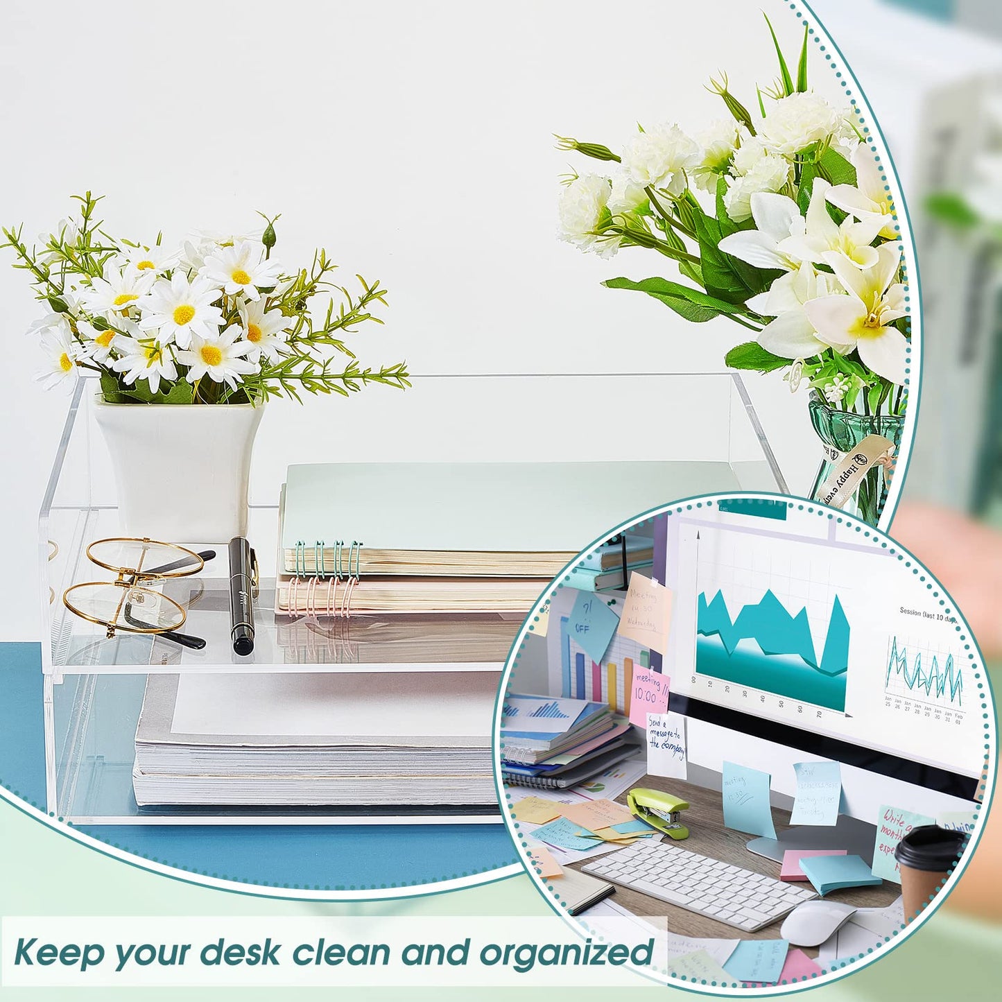 Yulejo 2 Pcs Stackable Acrylic Desk Organizers Paper Tray Storage Tier Accessories Paper File Office Organizer Tray Stackable Document Clear Desk Accessories for Office Workspace Organization