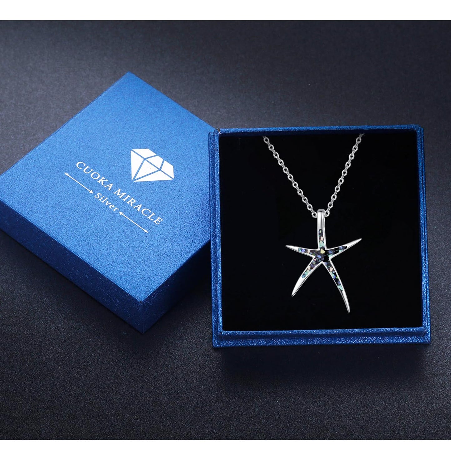 Cuoka Starfish Pendant Necklace with Abalone Shell for Women Adjustable Chain Hypoallergenic Fashion Trendy Chic Seashell Ocean Beach Sea Surfer Summer Holiday Jewelry Gift
