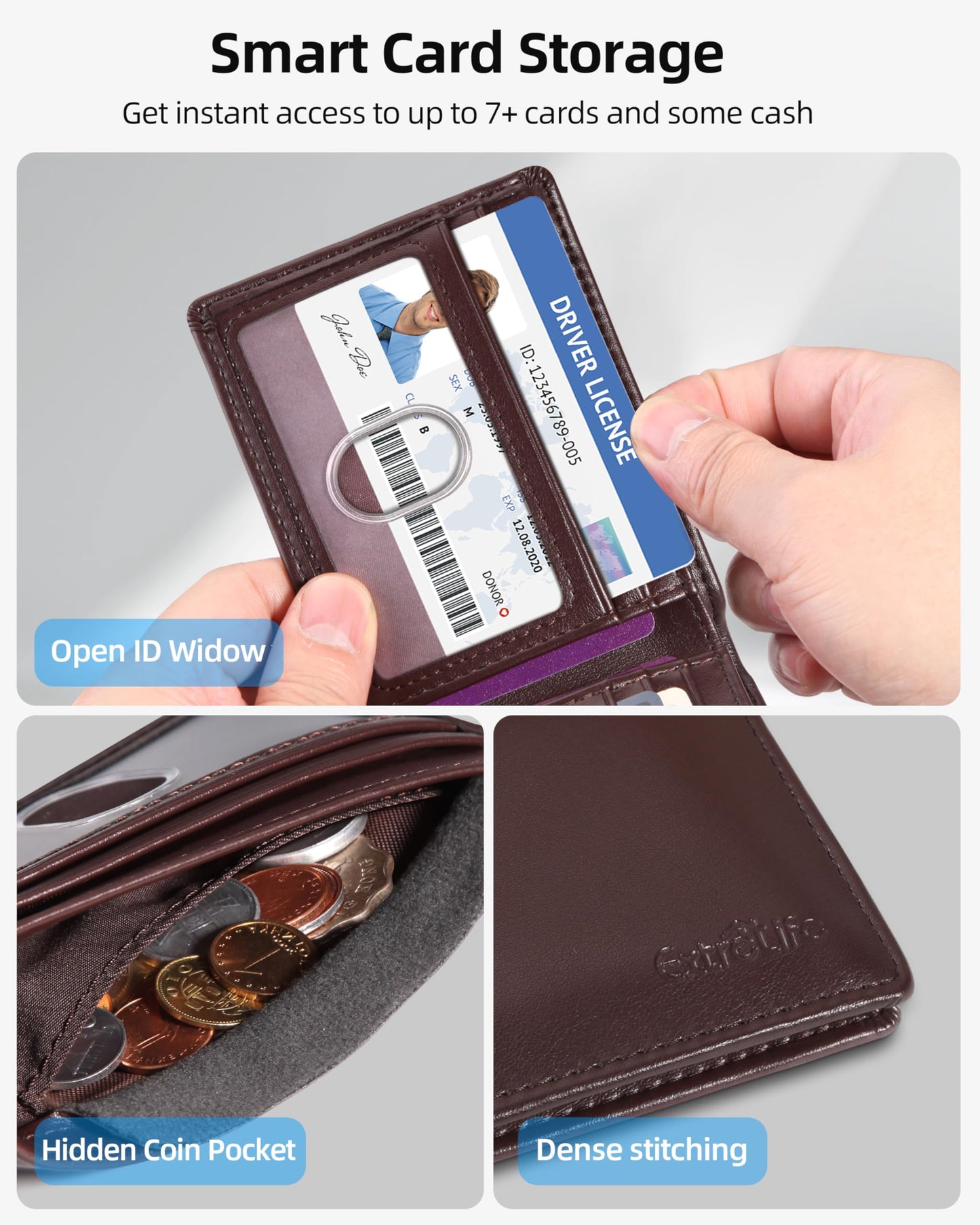 Wallet for Men, Built-in Bluetooth Tracker with Apple Find My (iOS Only), Air Tag Wallet, Leather RFID Blocking Bifold Mens Wallets with GPS Tracker, Rechargeable, Gift for Him, Brown