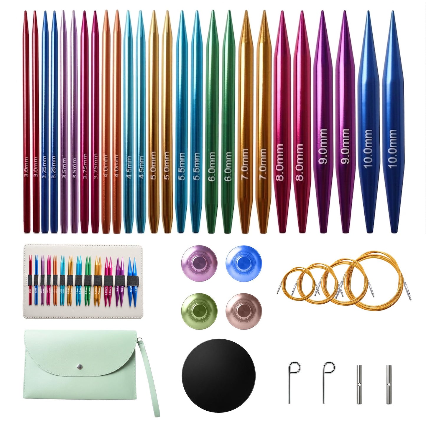 Astrumify 3.94-Inch(10cm) Interchangeable Circular Knitting Needles Set 13 Pairs(3mm-10mm) of Premium Aluminum Needles & Accessories