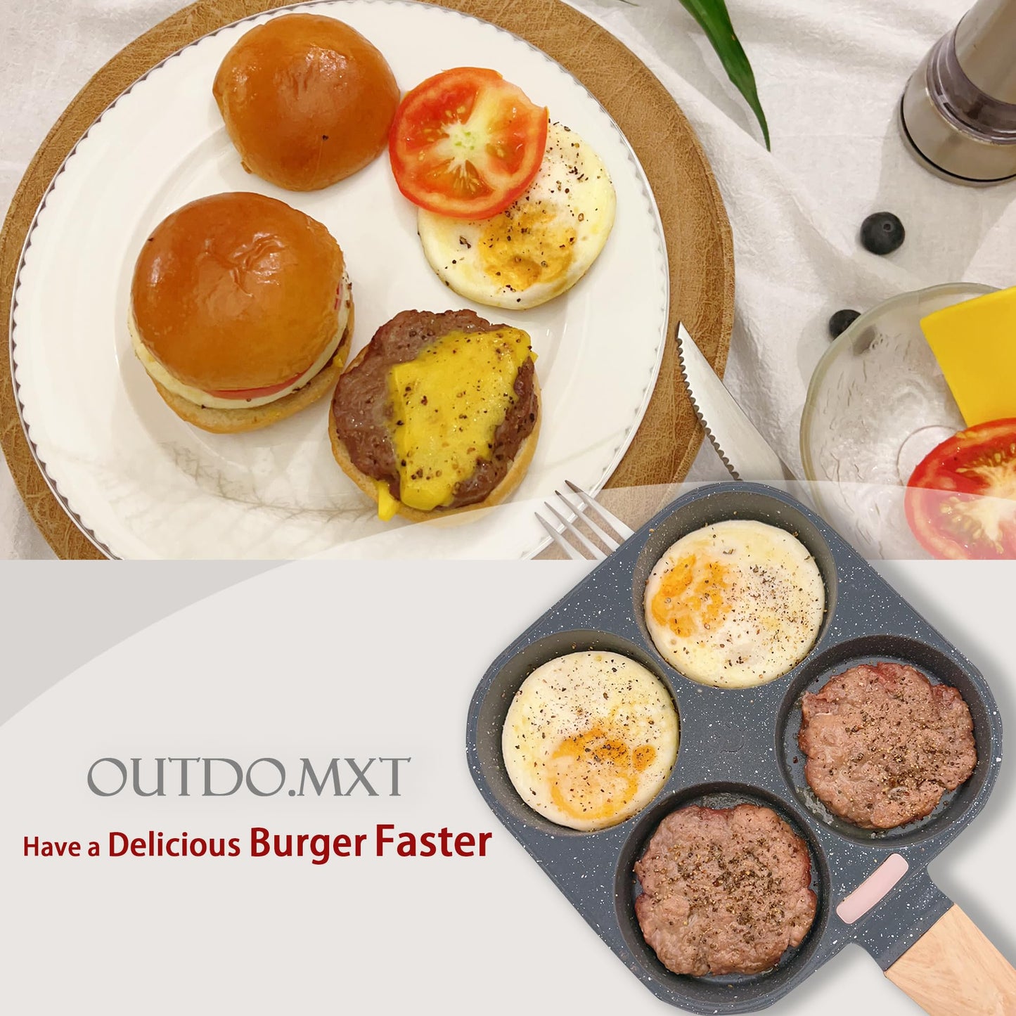 OUTDO.MXT Egg Pan Omelette Pan 4 Cup Nonstick Breakfast Pancake Maker Fried Egg Cooker Eggs Pan Pancake Pan Egg Frying Pan Kitchen Cooking Tool Suitable for Gas Stove Electric Induction Cookware