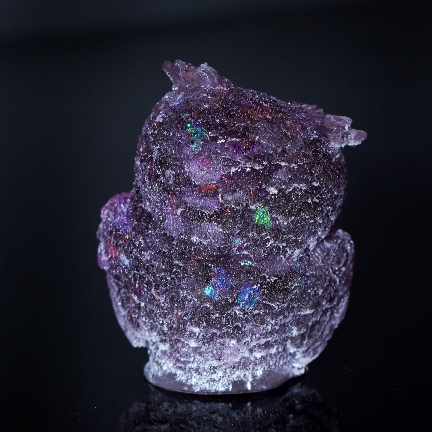 OwMell Owl Statue Tumbled Stone Gemstone Owl Figurine Home Decor Shelf Decor 2.5" - Amethyst