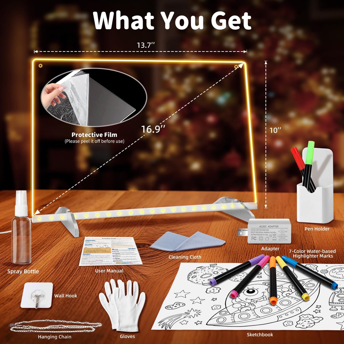 13"x10" Led Drawing Board for Kids, Includes Tracing Book, LED Note Board with 8 Colors, Kids Toy with 13 Light Effects, Light up Drawing Board for Girls & Boys Gifts Age 3+