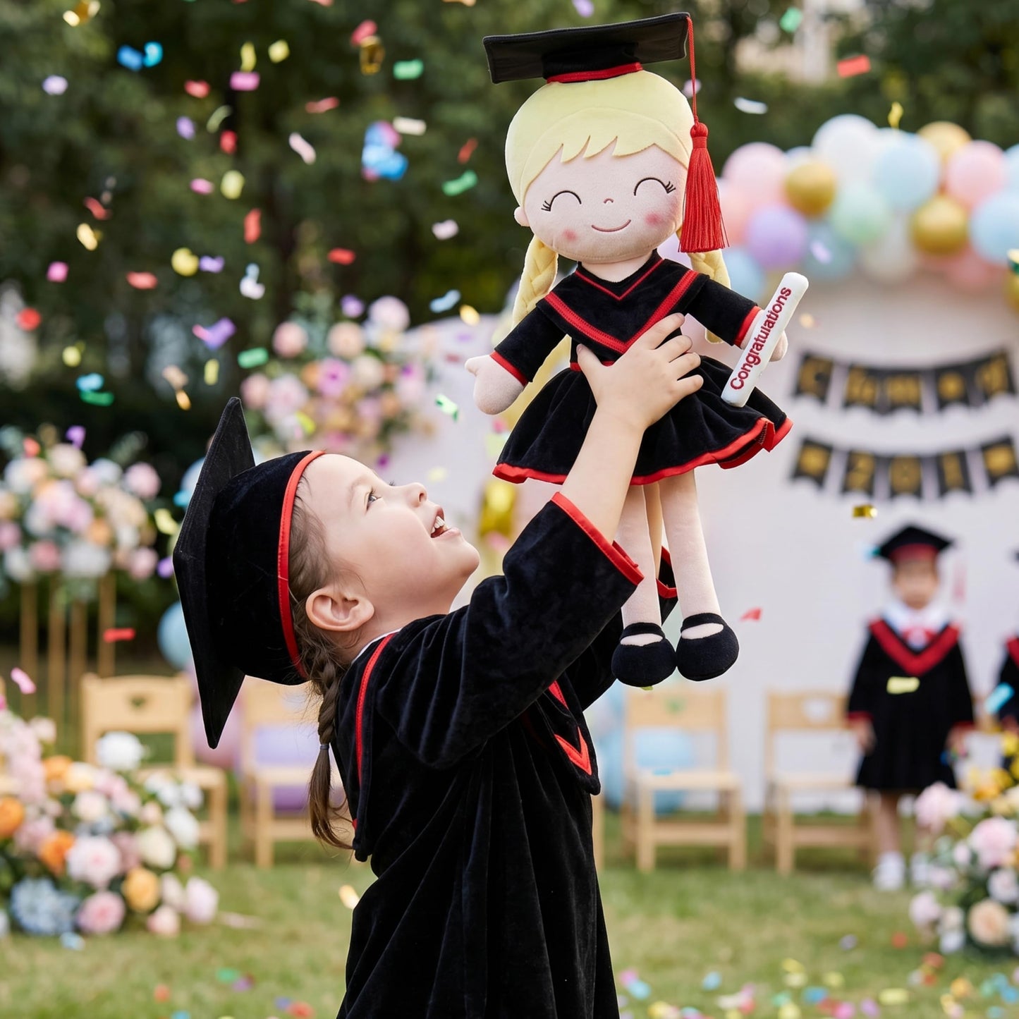 Gloveleya 16" Classic Black Graduation Doll - Traditional Cap & Gown Plush Toy - Kindergarten Preschool Graduation Ceremony Gift, Class of 2026 Keepsake
