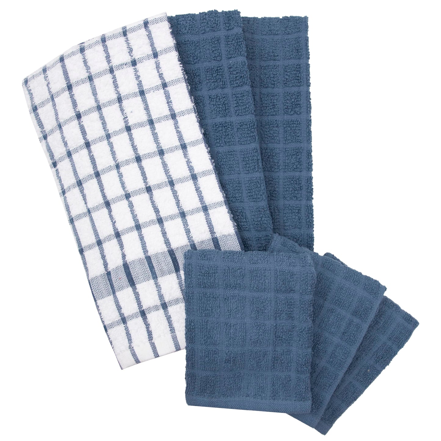 Ritz Premium Kitchen Towel and Dish Cloth Value Set: Highly Absorbent, Super Soft, Long-Lasting, 100% Cotton Checked and Solid Hand Towels, Tea Towels, Bar Towels - 6 Pack, Federal Blue