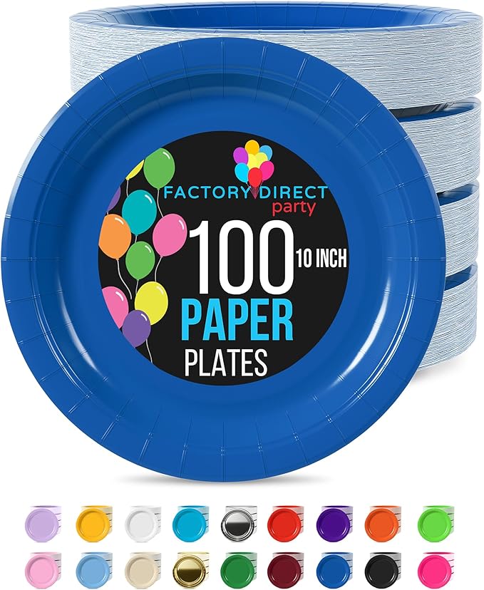 Exquisite Dark Blue Paper Plates Disposable Heavy Duty 10 Inch Dark Blue Disposable Plates For Party 100 Pcs Heavy Duty Paper Plate 350 GSM, Birthday Party Supplies Plate Set