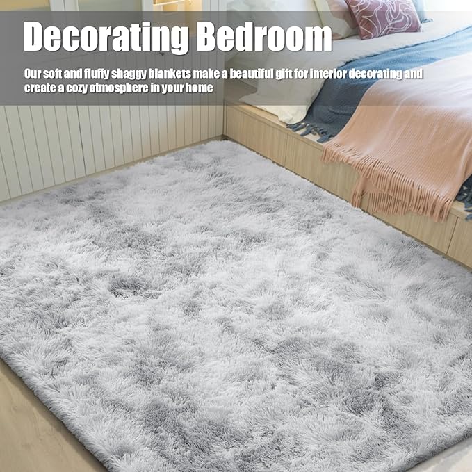8x10 Fluffy Area Rugs for Living Room,Shag Area Rug for Bedroom,Soft Fuzzy Rug Non-Shedding Indoor Plush Carpet for Kids Bedroom Nursery Home Decor,Tie-Dyed Grey