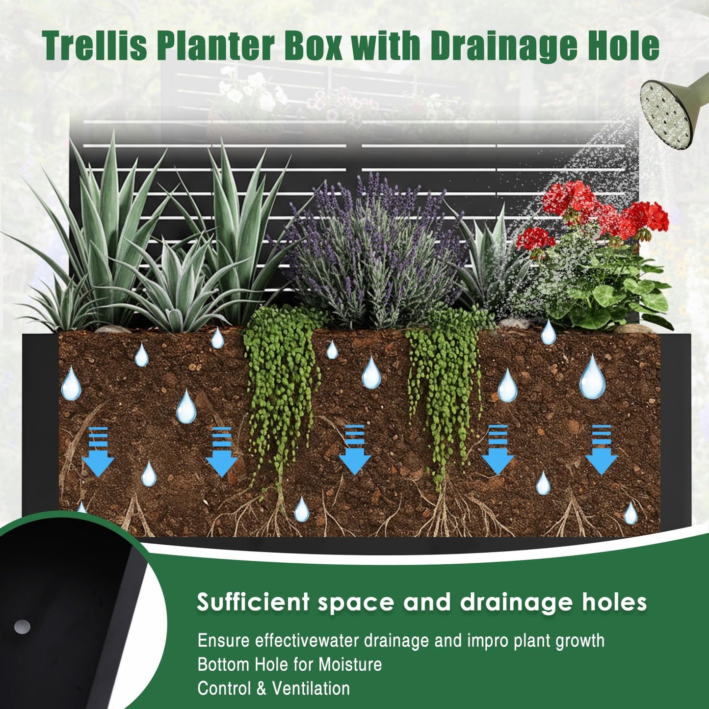 CervidomePro Metal Planter Box with Trellis Standing Planter Box for Climbing Plants/Vines Raised Garden Bed On Wheels 70.87x35.43x15.75 Inch