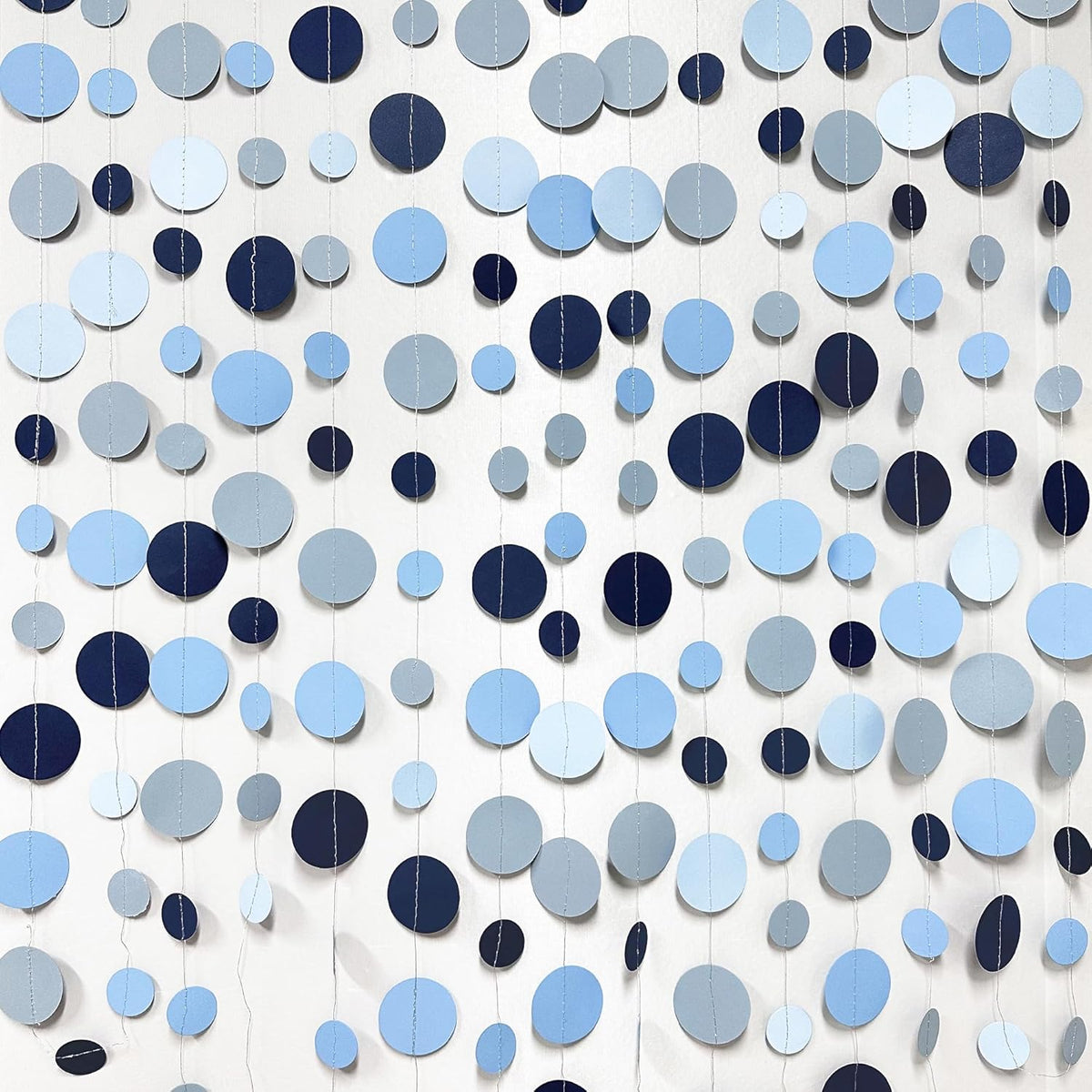 Dusty Blue Party Decorations Navy Blue Circle Dots Garland Gray Blue Hanging Paper Polka Dot Streamer for Wedding Baby Shower Engagement Bridal Shower Birthday Graduation Nautical Theme Party Supplies