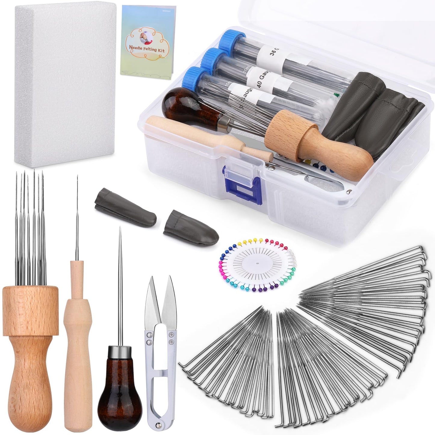 IMZAY Needle Felting Tools, Wool Felting Supplies, Needle Felting Kit with 60 Pcs Needles, Foam Mat, Wooden Handle, Scissors, Perfect for DIY Felting Wool Projects