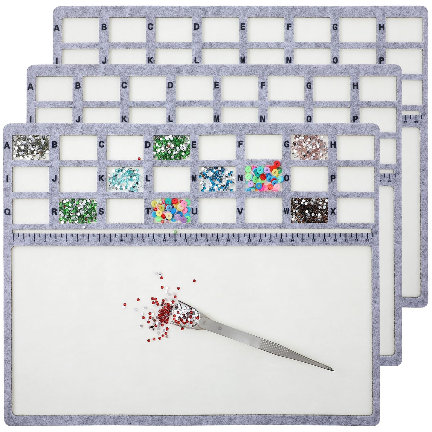 3 Pcs hobbyworker Bead Mat,Soft Perfect Stable,Surface Flocking with Centimeter Scale 3 Pcs Set and Stainless Steel Handy Tweezers with Scoop for Jewelry Making Beading Supplies