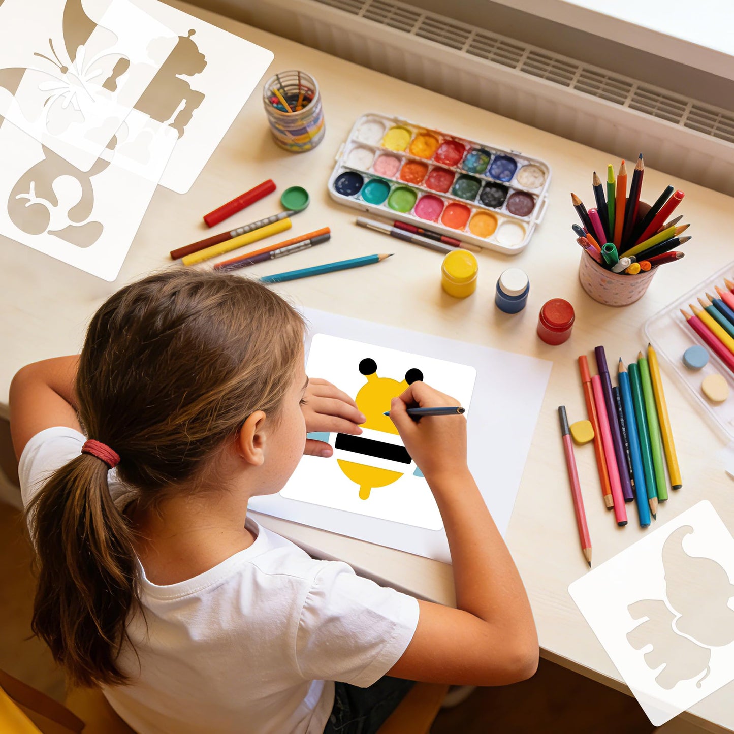 Stencils for Kids, Drawing Stencils for Painting Crafts Reusable Washable Large Art Paint Stencil Primary Shape Template for Fabric Wall Paper (36)