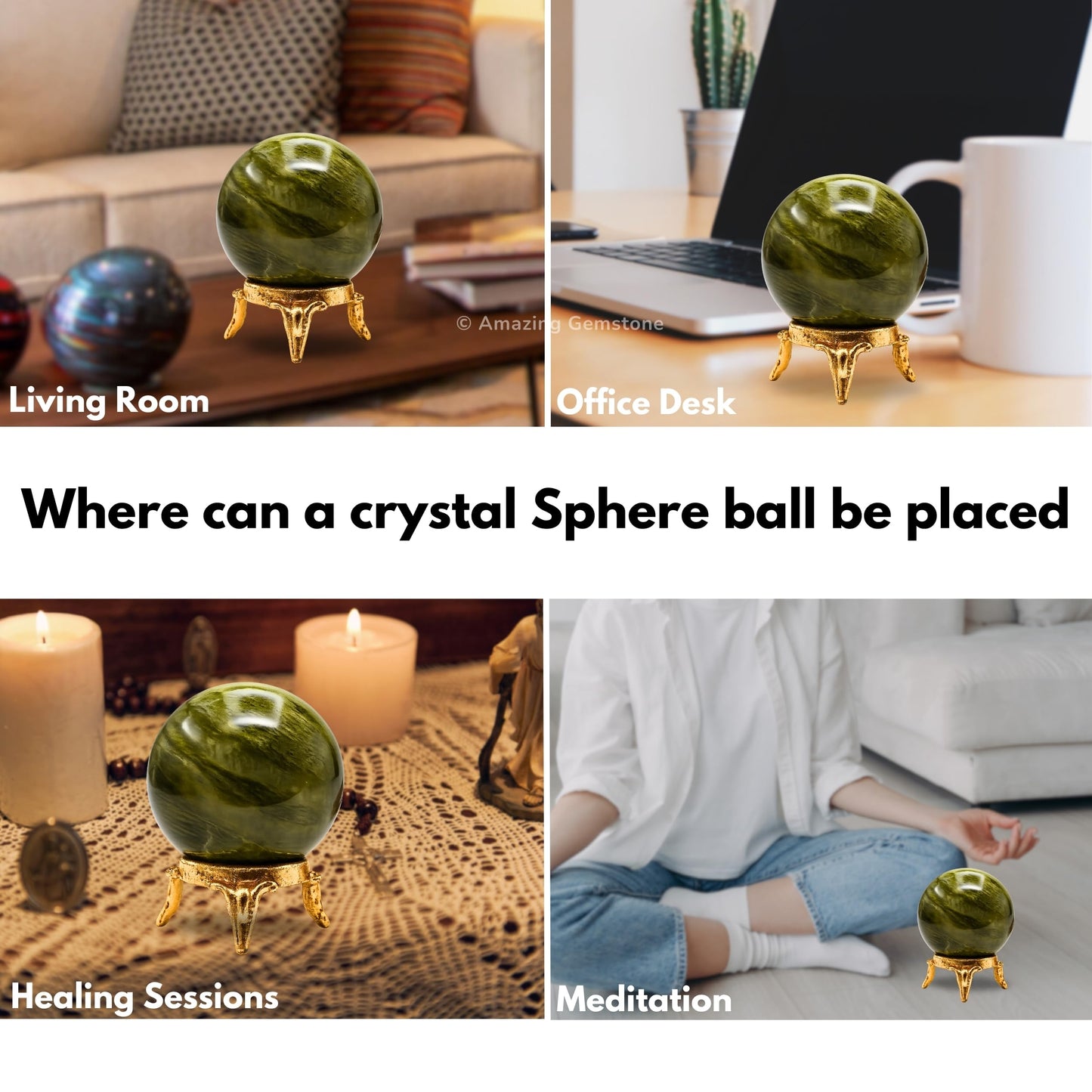 Amazing Gemstone Vesuvianite Crystal Ball with Stand - 2 Inches Crystal Sphere Meditation Balls for Witchcraft and Decorative Balls