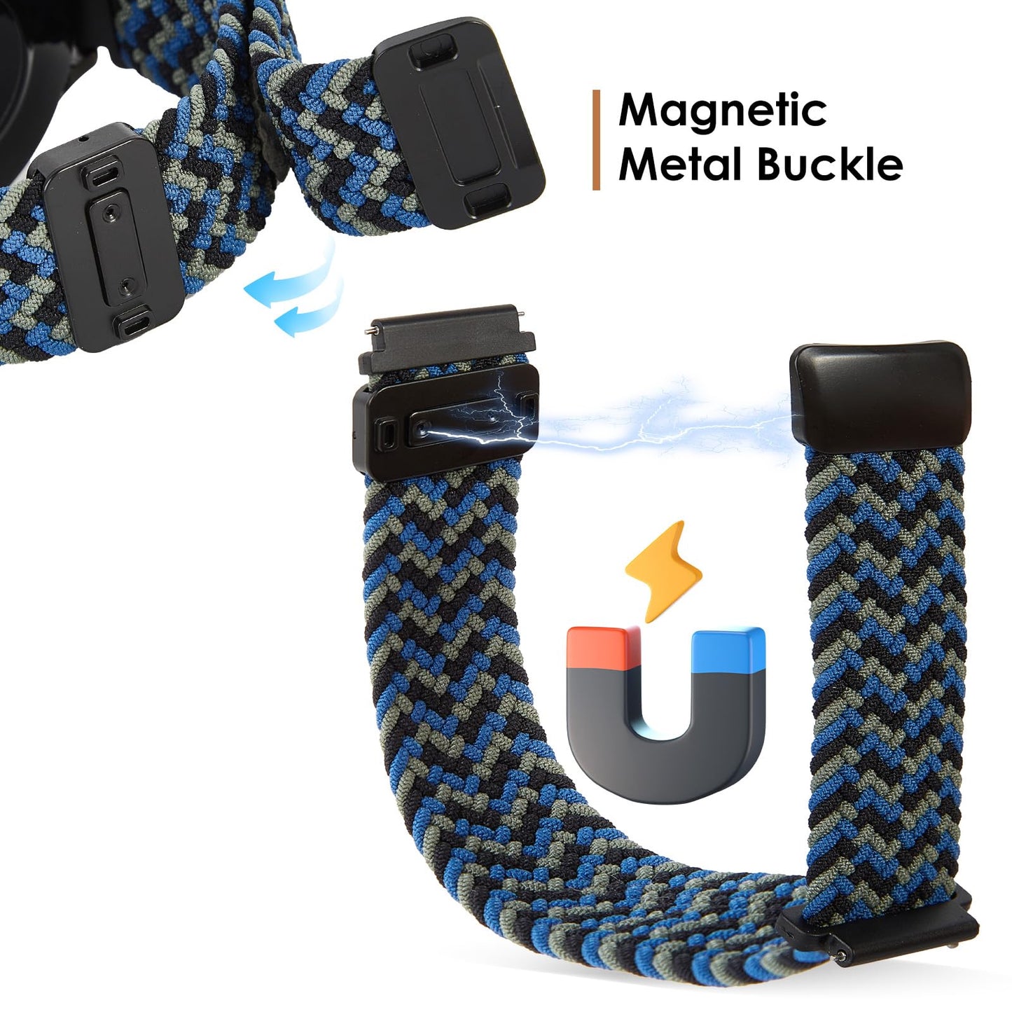 SIMYYO Nylon Magnetic Bands Quick Release Braided Nylon Watch Bands Stretchy Sport Replacement Strap for Men and Women 18mm 19mm 20mm 22mm