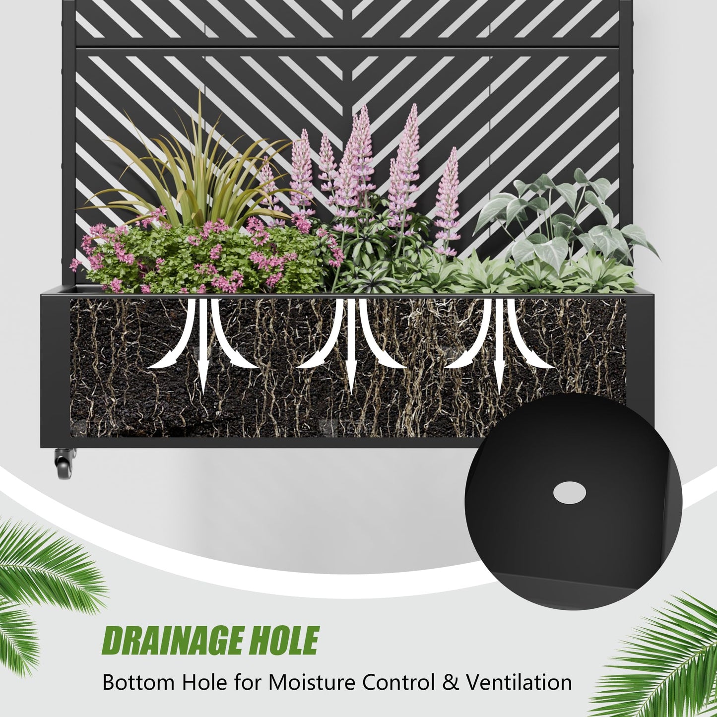 Casaphoria 72"x35" Metal Raised Garden Bed with Trellis(2 Pack), Outdoor Planter Box with Wheels & Drainage Holes for Climbing Plants, Flowers, Elevated Garden Kit with Privacy Screen, Black-Parallel